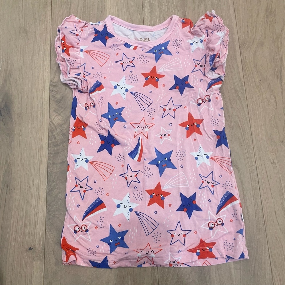 Little sleepies pink Stars and Stripes print flutter top